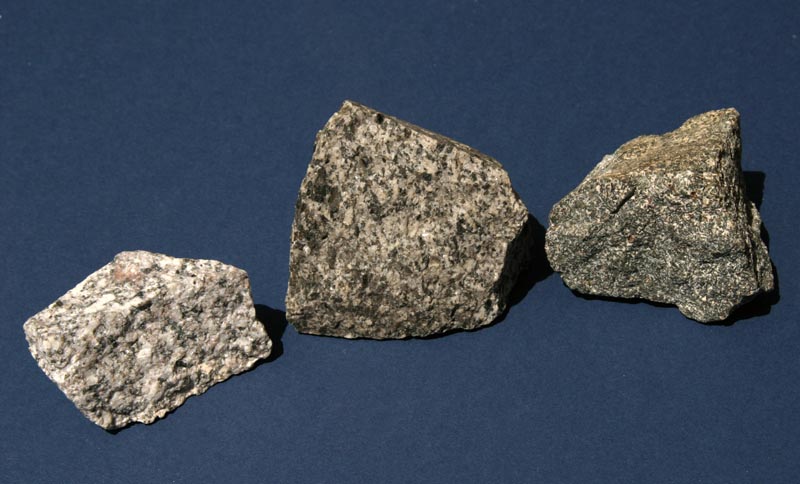 L to R: granite, diorite, gabbro
