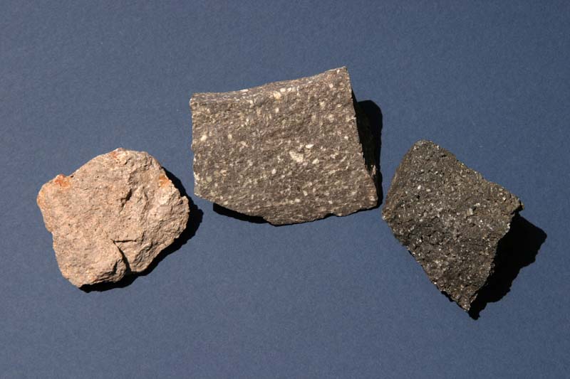 L to R: rhyolite, andesite, basalt