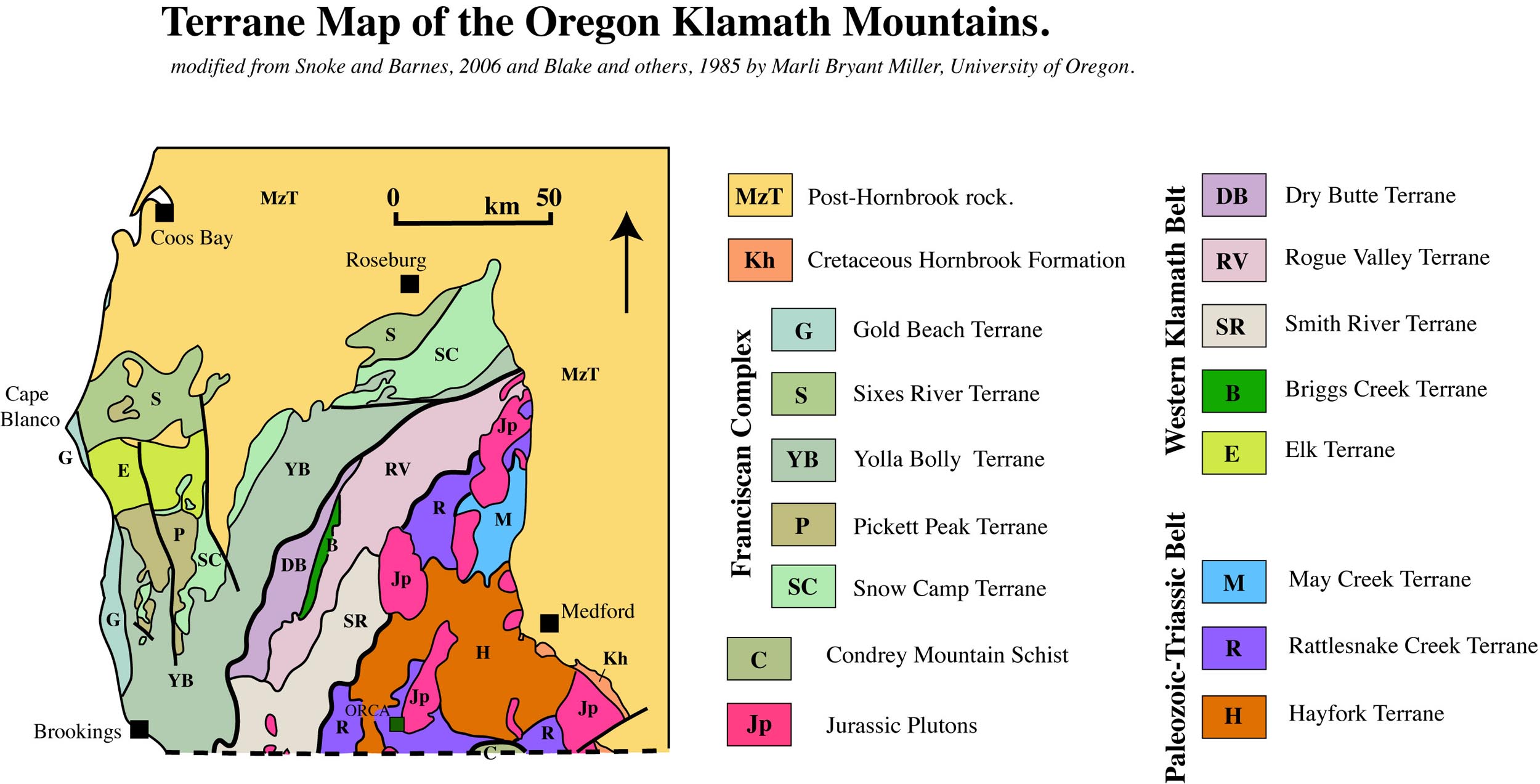 Tectonic map of Klamath Mountains
