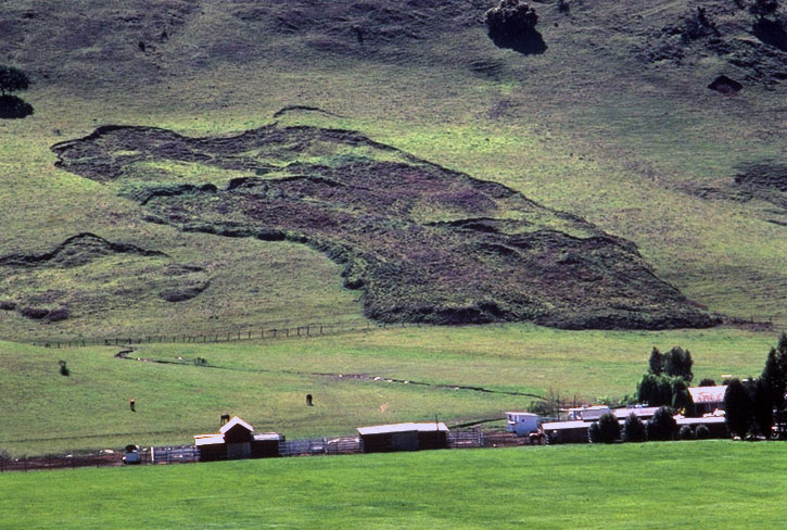 photo of slump and earthflow, California