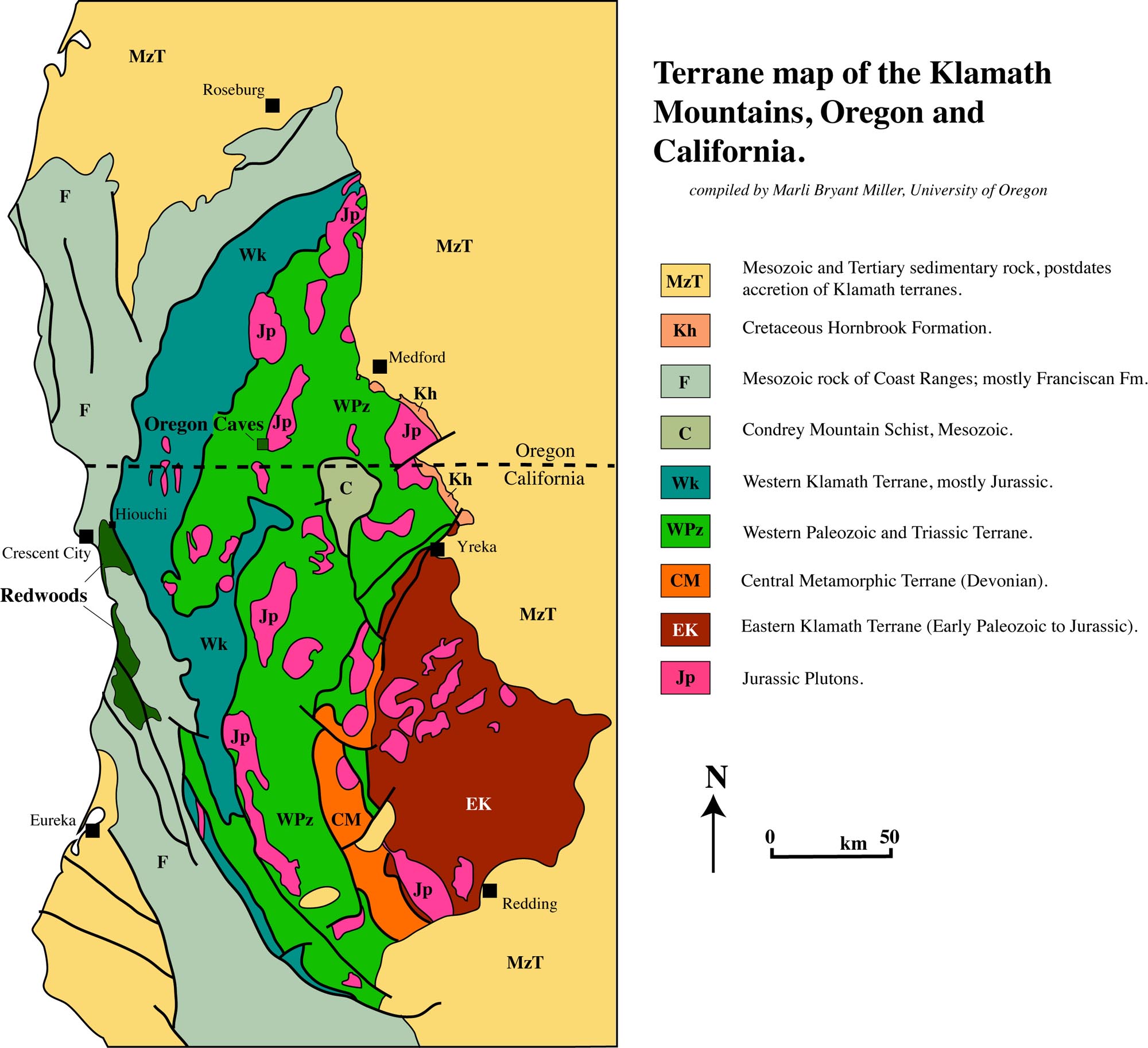 Tectonic map of Klamath Mountains