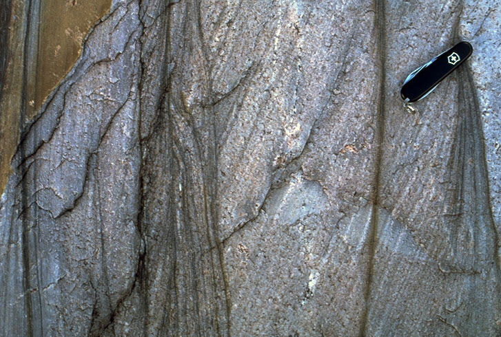 Small-scale cross-bedding in sandstone.