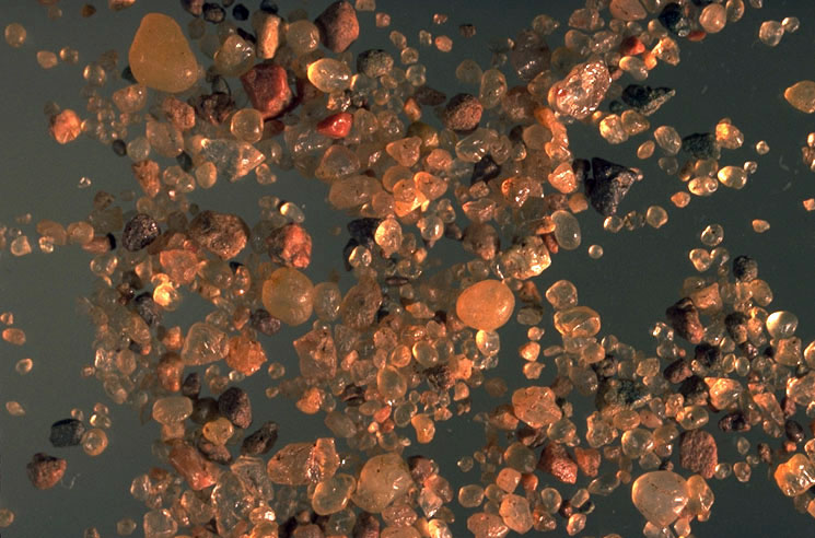 Rounded sand grains of quartz, with some feldspar and lithic fragments